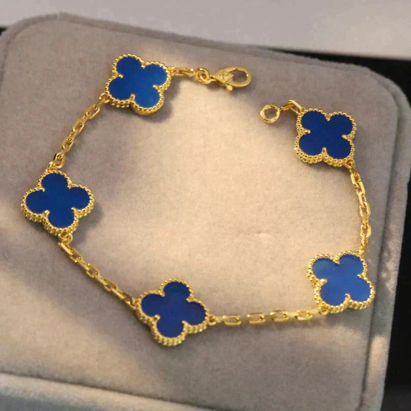 [Vicky]CLOVER 5 MOTIFS BLUE AGATE BRACELET