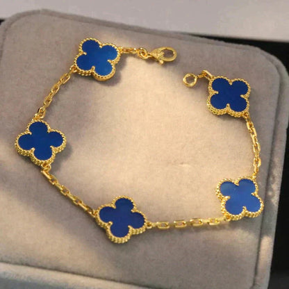 [Vicky]CLOVER 5 MOTIFS BLUE AGATE BRACELET