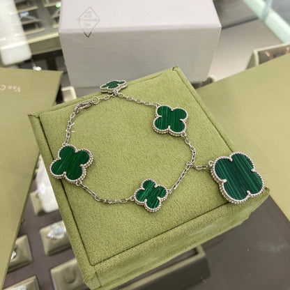 [Vicky]CLOVER 5 MOTIFS SIVLER MALACHITE BRACELET