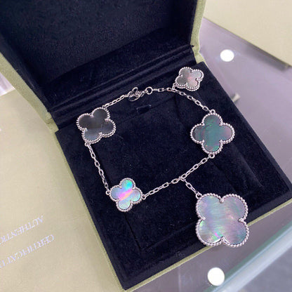 [Vicky]CLOVER 5 MOTIFS SIVLER DARK MOP BRACELET