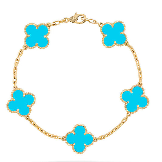 [Vicky]CLOVER 5 MOTIFS TURQUOISE BRACELET