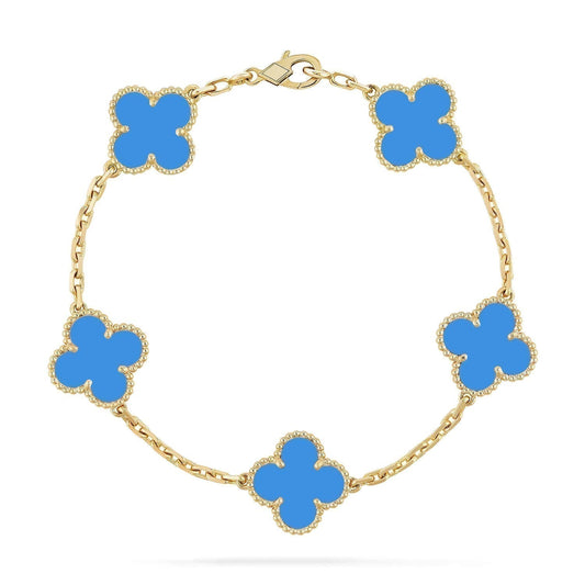 [Vicky]CLOVER 5 MOTIFS BLUE AGATE BRACELET