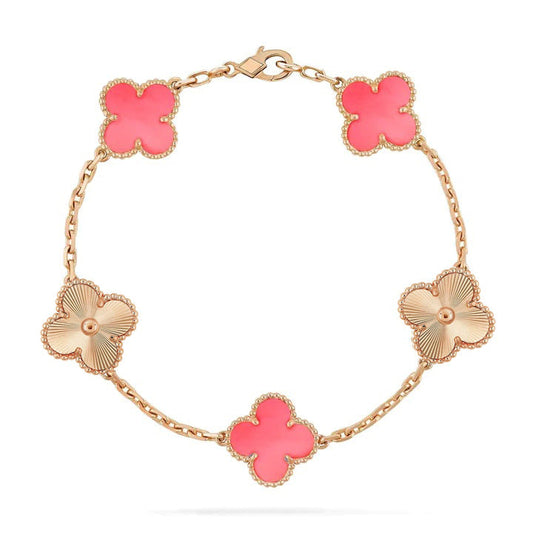 [Vicky]CLOVER BRACELET 5 MOTIF PINK AND PINK GOLD