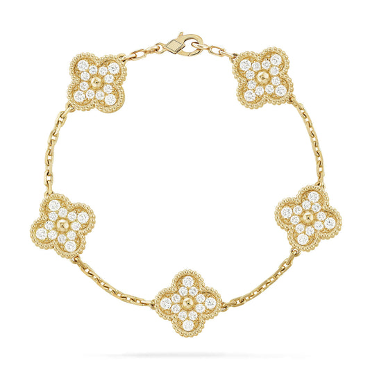 [Vicky]CLOVER 5 MOTIFS  FULL DIAMOND BRACELET