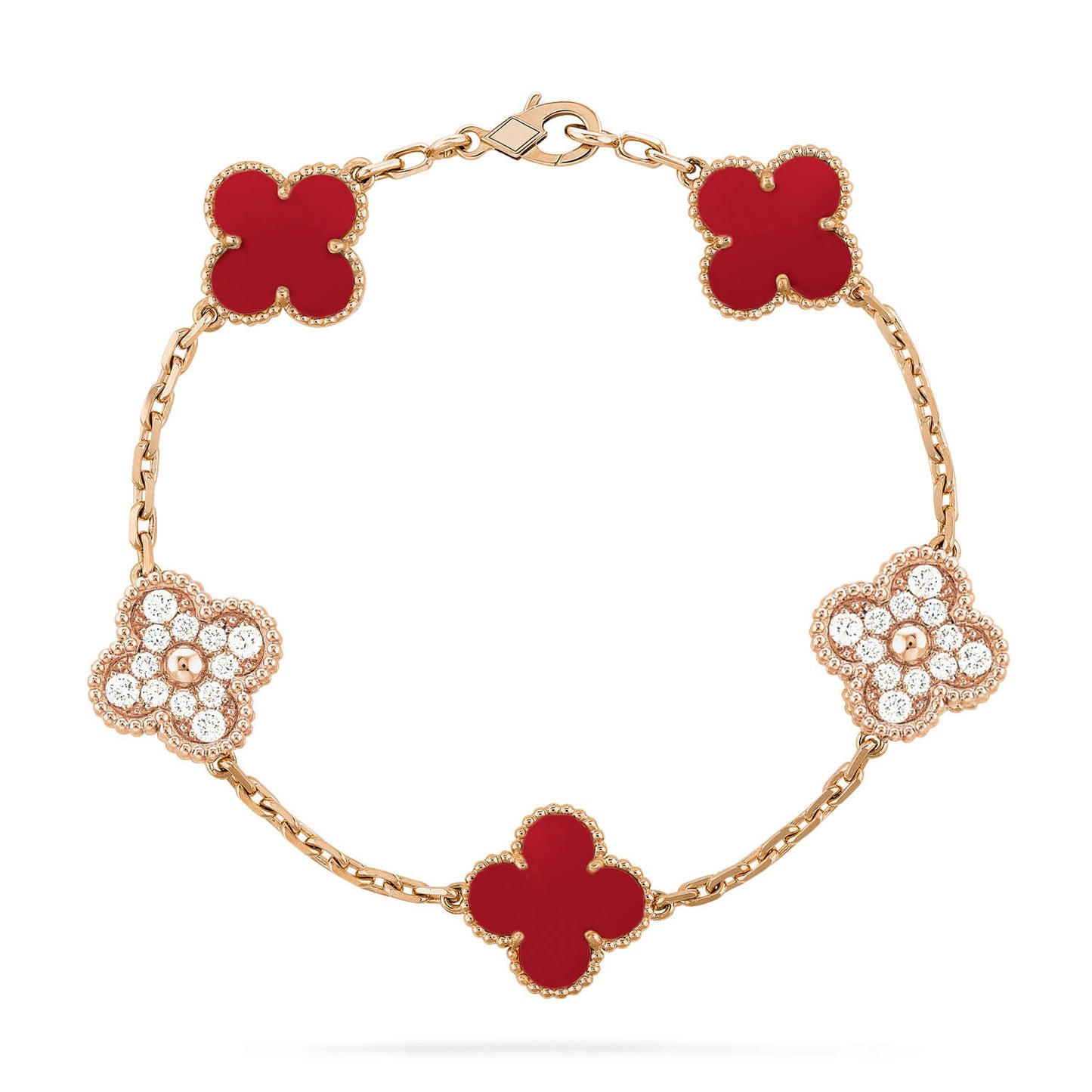 [Vicky]CLOVER 5 MOTIFS CARNELIAN DIAMOND BRACELET