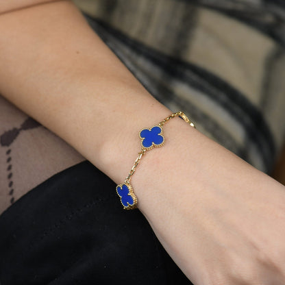[Vicky]CLOVER 5 MOTIFS BLUE AGATE BRACELET