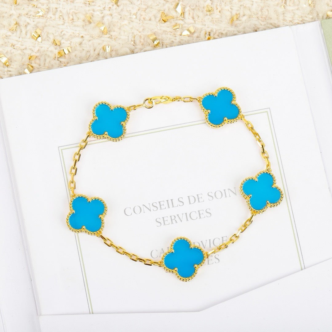 [Vicky]CLOVER 5 MOTIFS TURQUOISE BRACELET