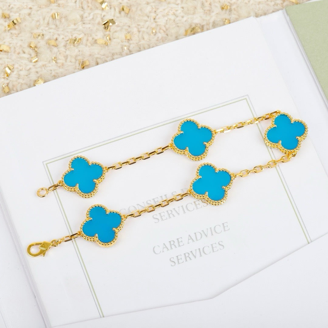 [Vicky]CLOVER 5 MOTIFS TURQUOISE BRACELET