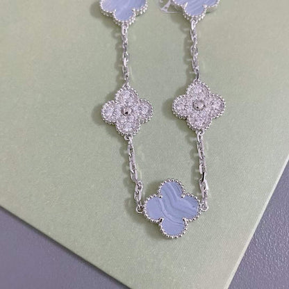 [Vicky]CLOVER  5 MOTIF DIAMOND PURPLE CHALCEDONY BRACELET SILVER