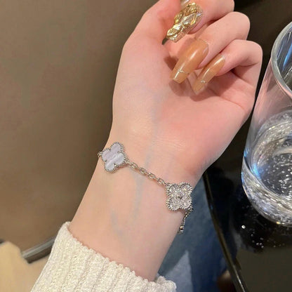 [Vicky]CLOVER  5 MOTIF DIAMOND PURPLE CHALCEDONY BRACELET SILVER