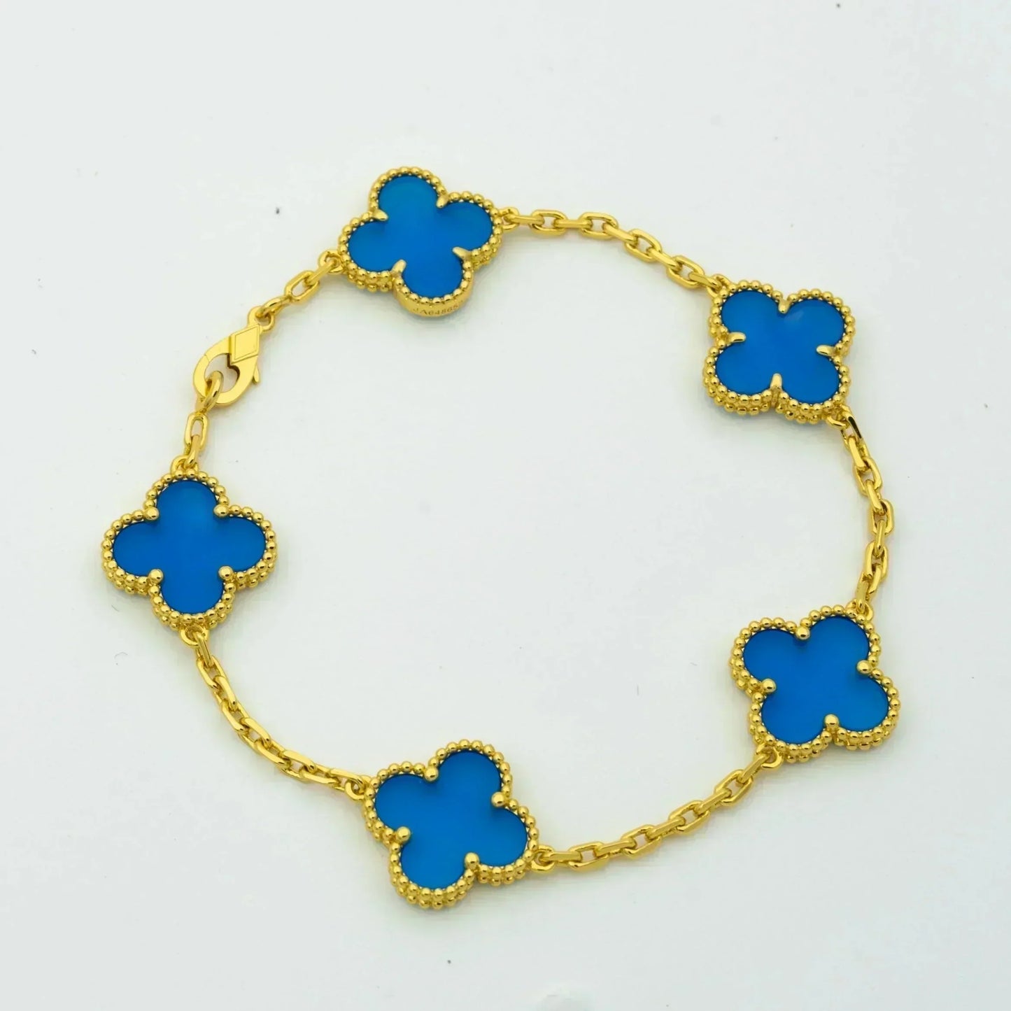 [Vicky]CLOVER 5 MOTIFS BLUE AGATE BRACELET