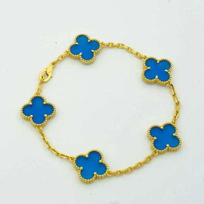 [Vicky]CLOVER 5 MOTIFS BLUE AGATE BRACELET