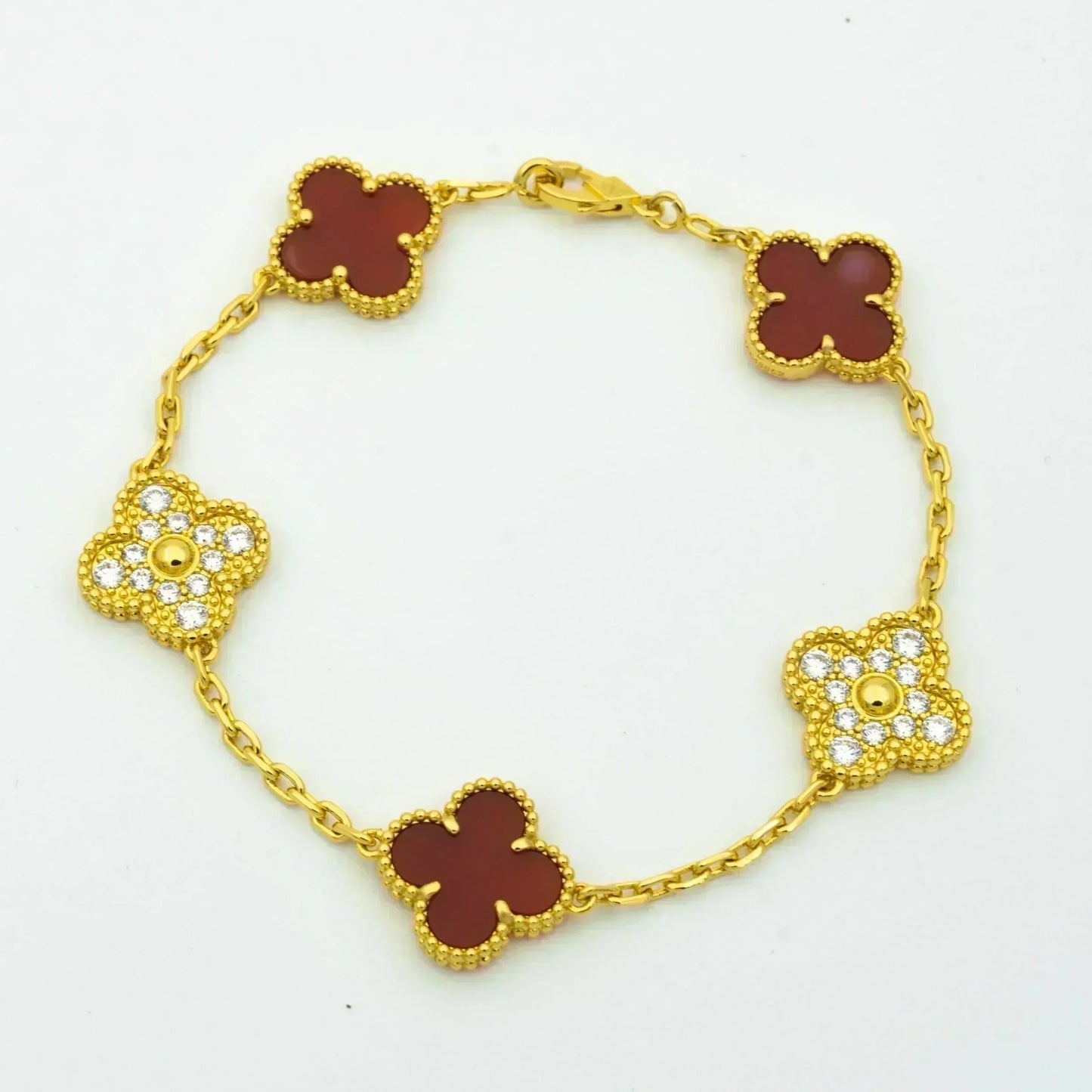 [Vicky]CLOVER 5 MOTIFS CARNELIAN DIAMOND BRACELET