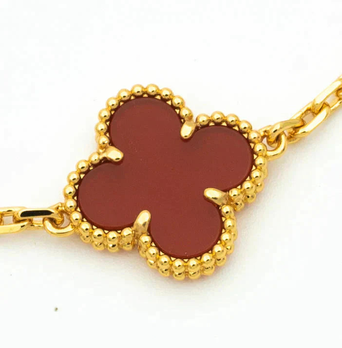 [Vicky]CLOVER 5 MOTIFS CARNELIAN DIAMOND BRACELET