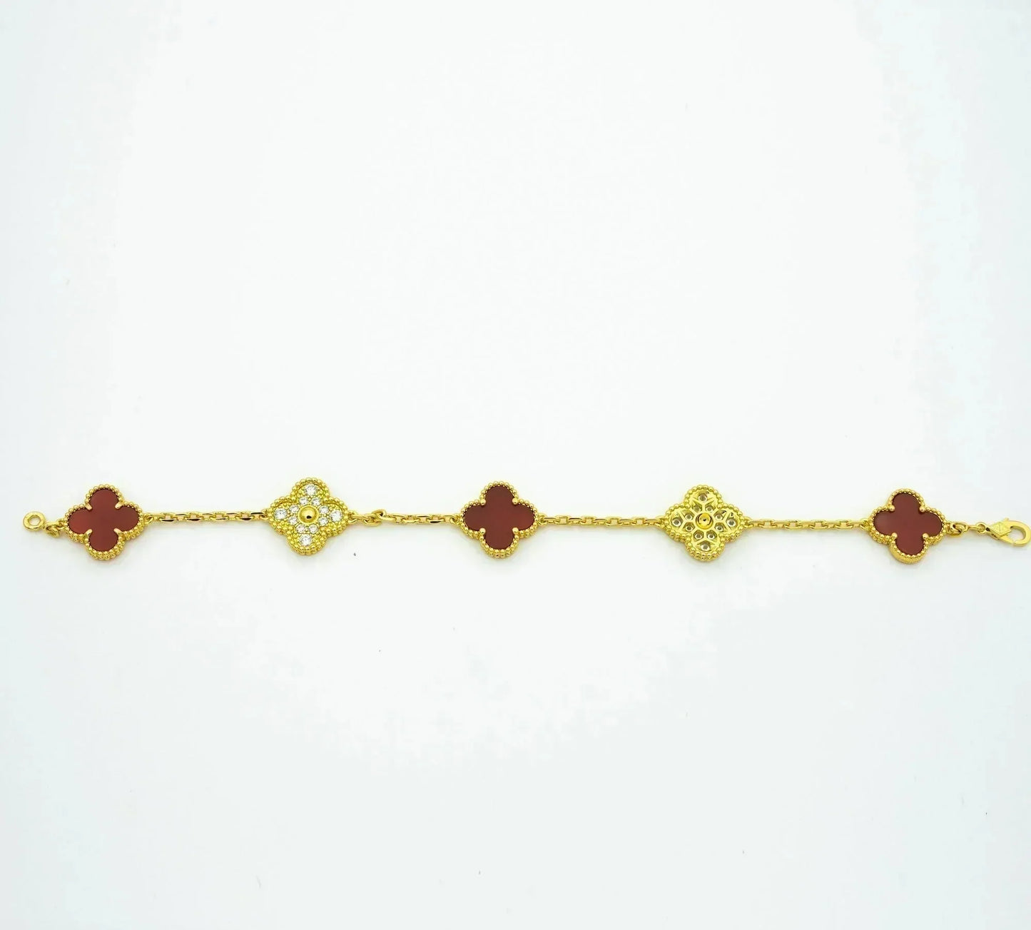 [Vicky]CLOVER 5 MOTIFS CARNELIAN DIAMOND BRACELET