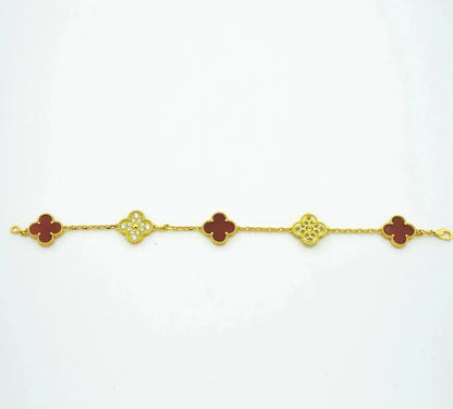[Vicky]CLOVER 5 MOTIFS CARNELIAN DIAMOND BRACELET
