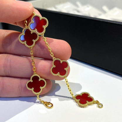 [Vicky]CLOVER 5 MOTIFS RED AGATE  BRACELET