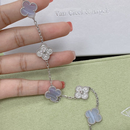 [Vicky]CLOVER  5 MOTIF DIAMOND PURPLE CHALCEDONY BRACELET SILVER