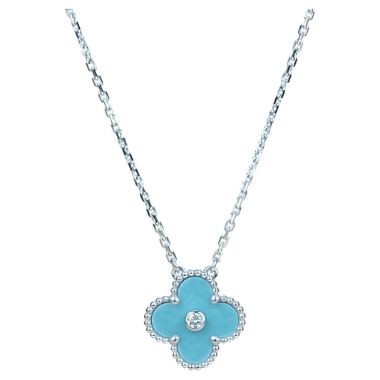 [Vicky]CLOVER 15MM DIAMOND SVRES PORCELAIN  NECKLACE SILVER