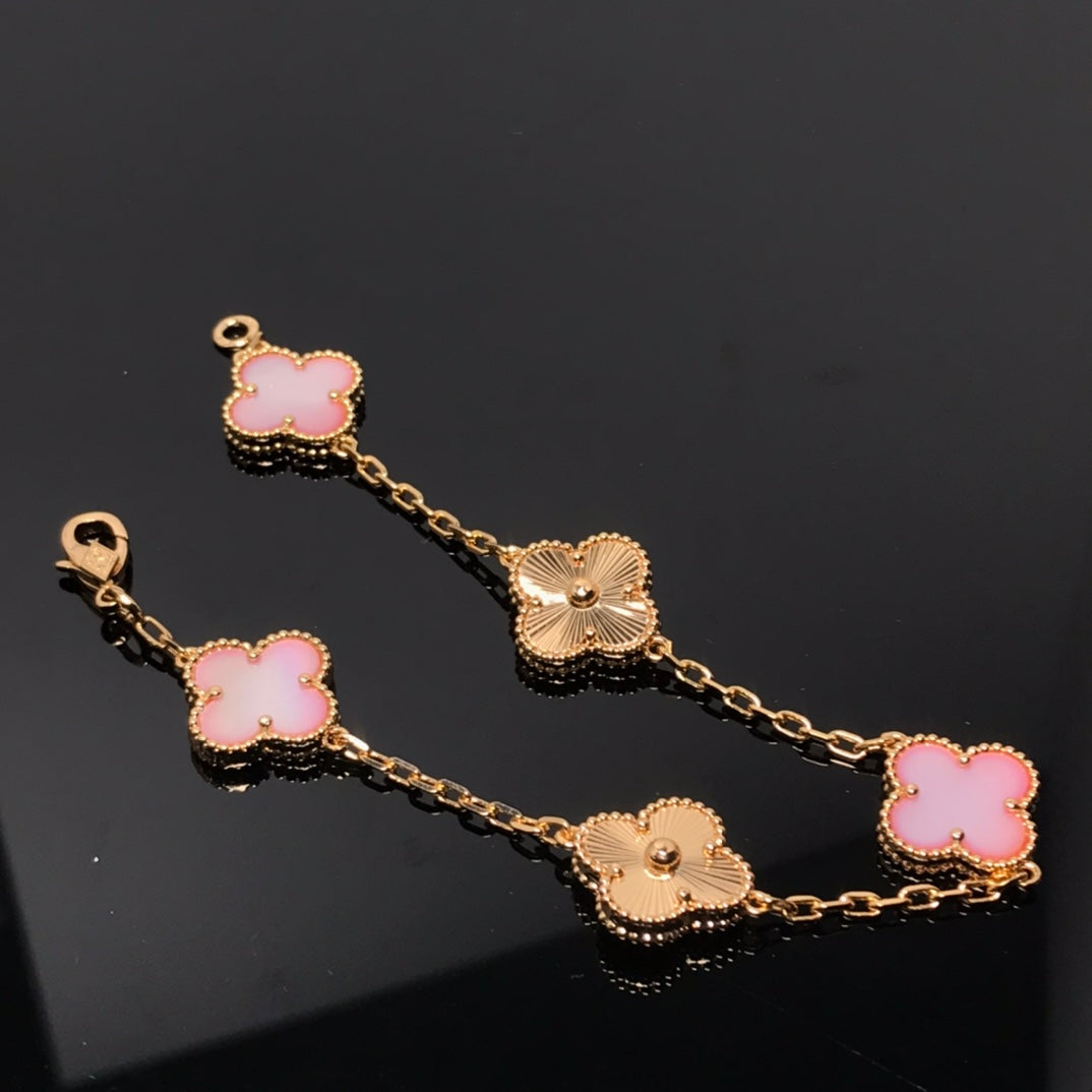 [Vicky]CLOVER BRACELET 5 MOTIF PINK AND PINK GOLD