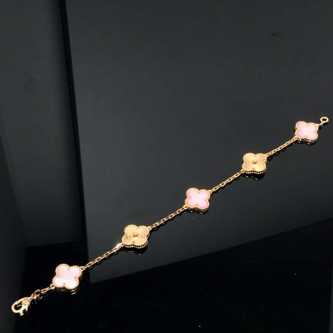 [Vicky]CLOVER BRACELET 5 MOTIF PINK AND PINK GOLD