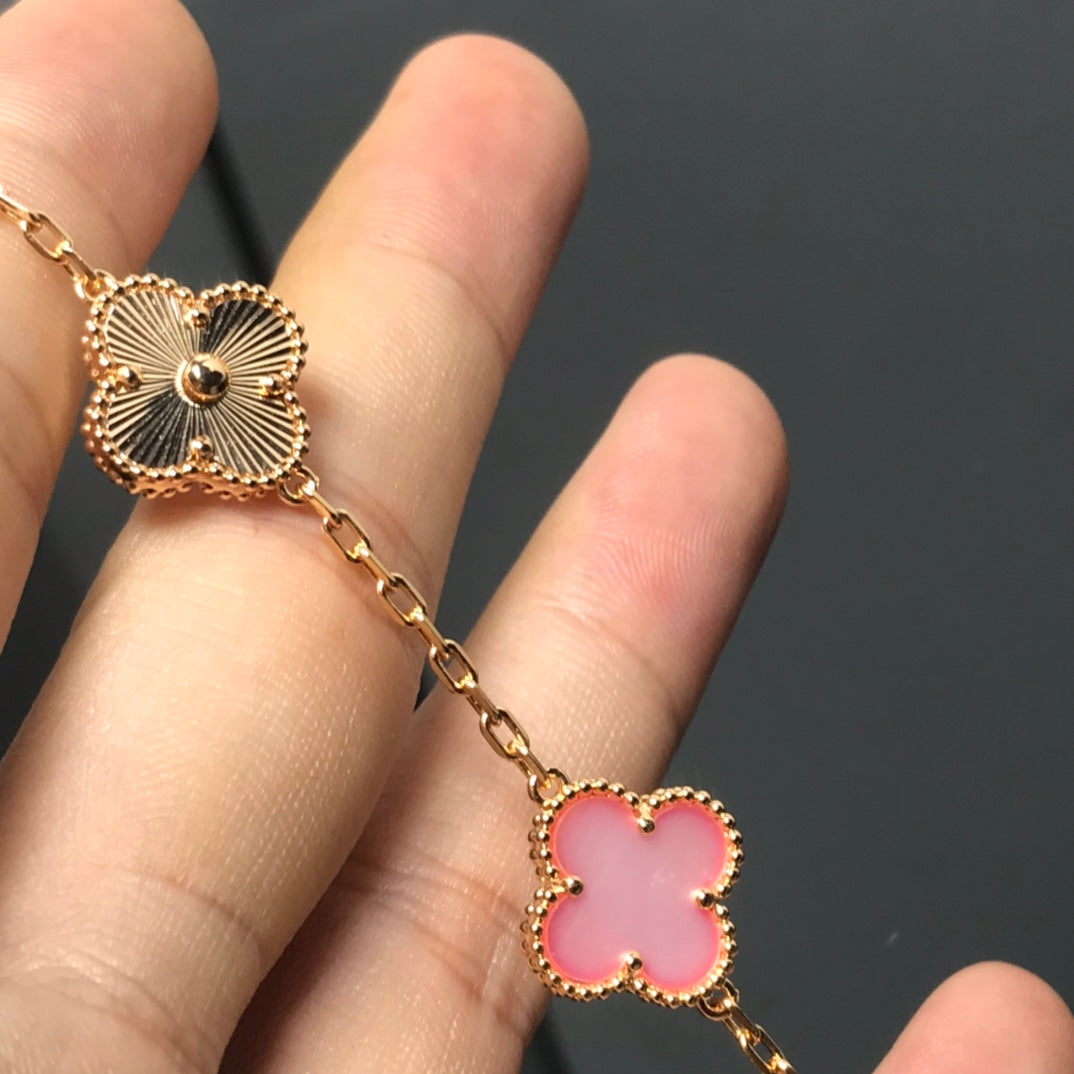 [Vicky]CLOVER BRACELET 5 MOTIF PINK AND PINK GOLD