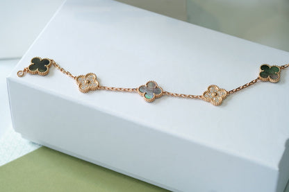 [Vicky]CLOVER 5 MOTIFS DARK MOP AND DIAMONDS PINK GOLD BRACELET